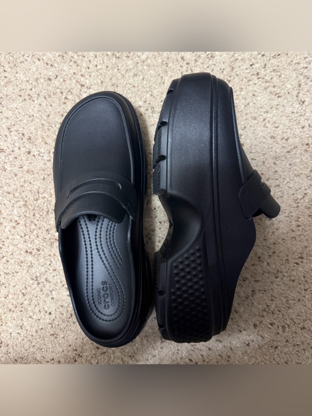Crocs black stomp / platform loafers (size 11)
